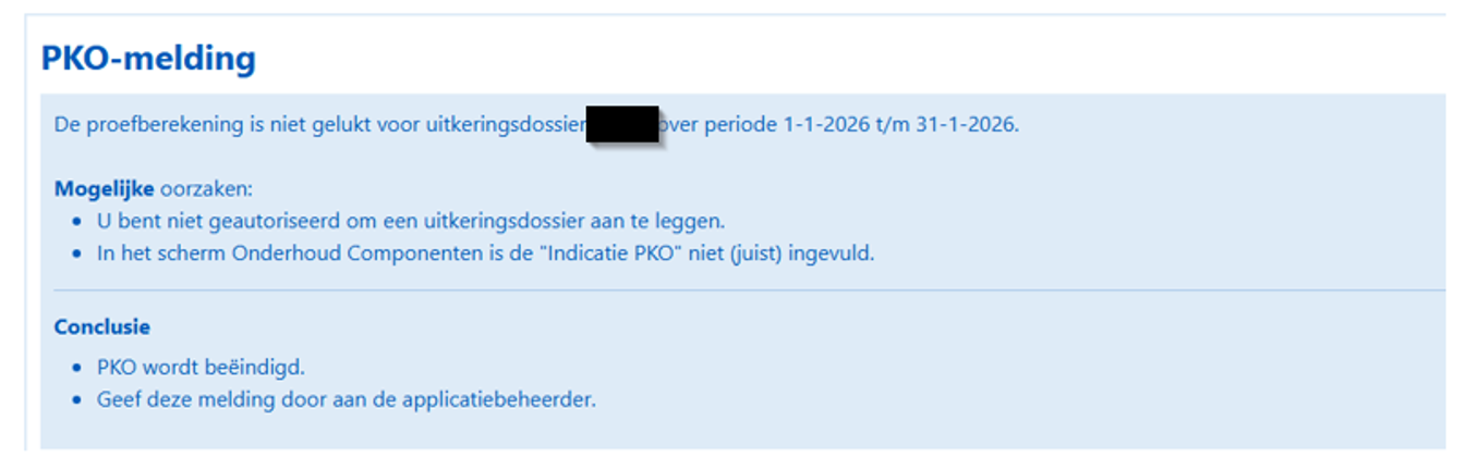 scherm proefberekening mislukt
