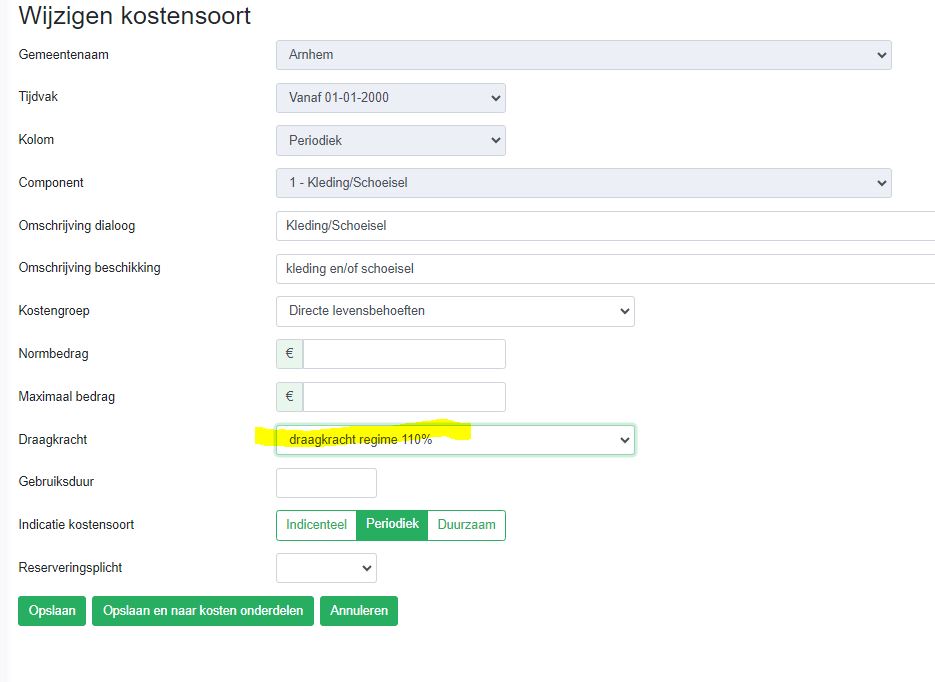 Koppelen draagkracht percentage in onderhoud kostensoorten