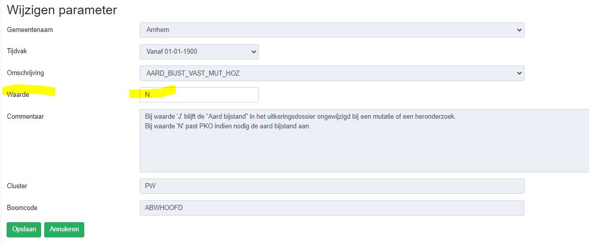 wijzigen parameter