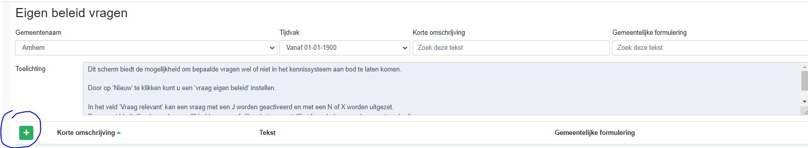 Toevoegen eigen vraag beleid